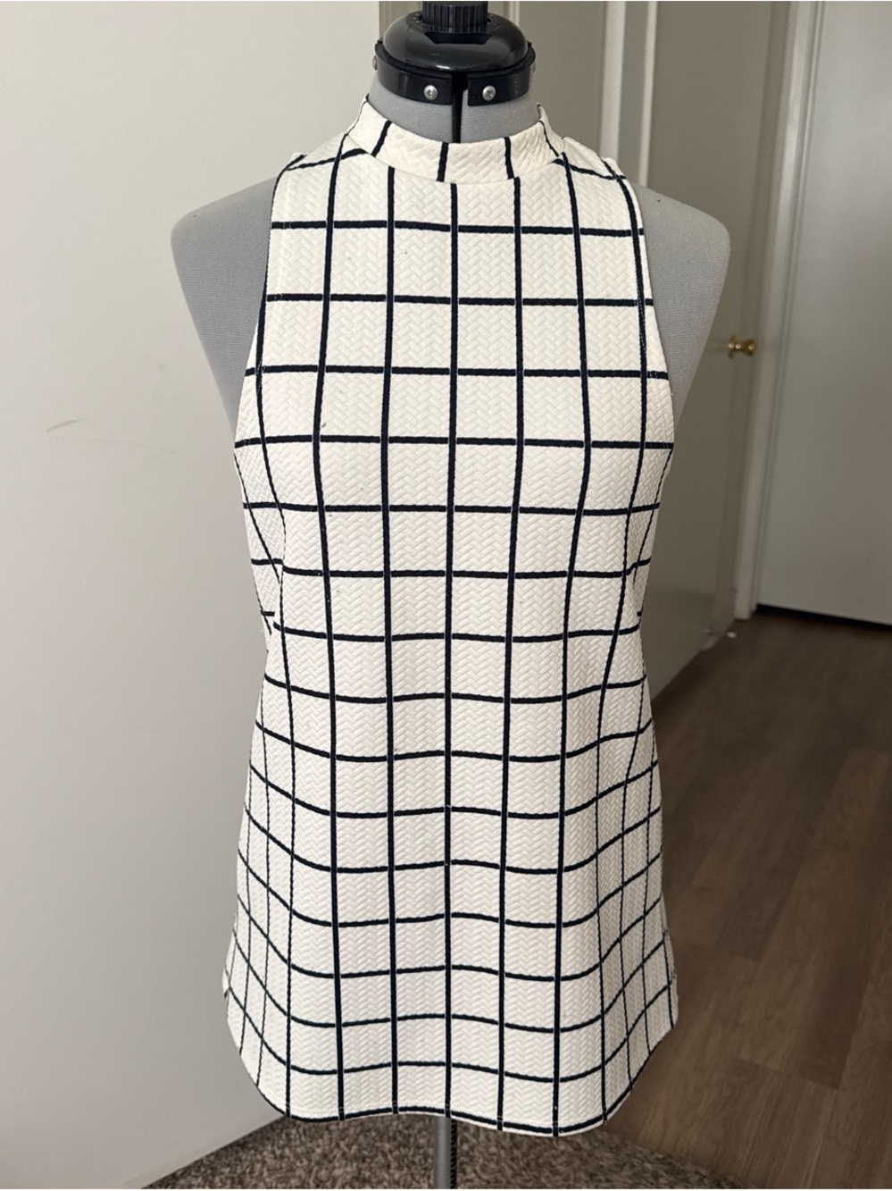 Grid Pattern Mod Vintage-Inspired Micro Mini Dress/Tunic Top